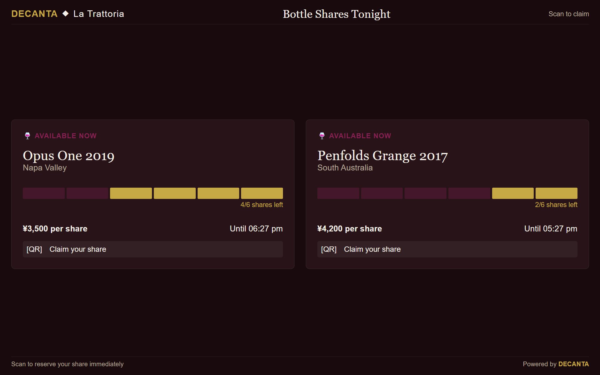 Decanta.ai smart bottle sharing feature letting wine lovers access premium wines by the glass at partner restaurants